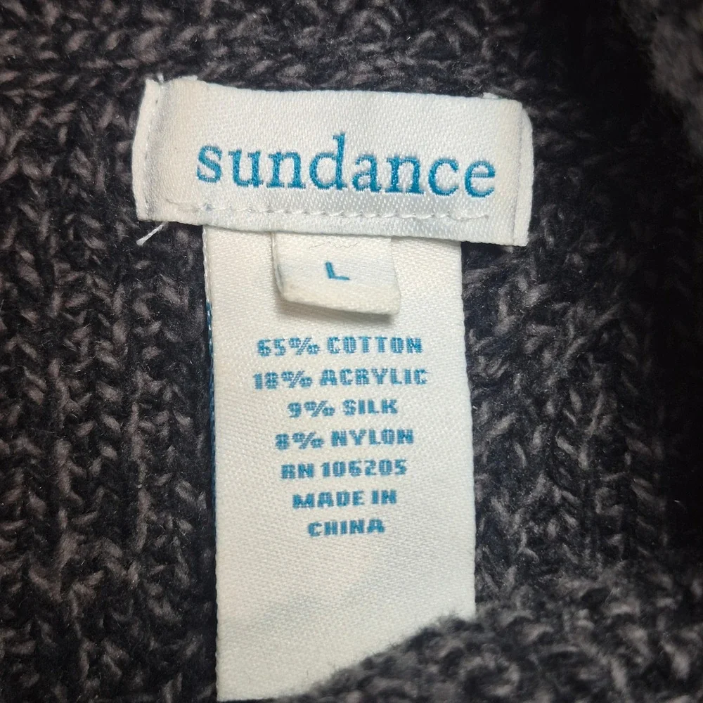 Sundance Champlain Turtleneck Sweater Womens Large‎ Gray Knit Cotton Silk Blend